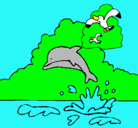 Dibujo Delfín y gaviota pintado por ffffffffffff