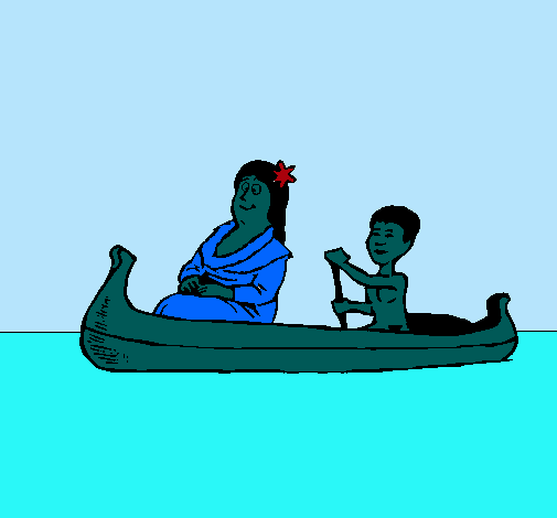 Madre e hijo en canoa