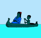 Dibujo Madre e hijo en canoa pintado por GENARO