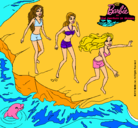 Dibujo Barbie y sus amigas en la playa pintado por merceds