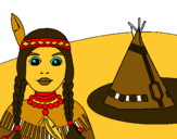 Dibujo India y tepee pintado por wapa