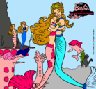 Dibujo Barbie sirena y la reina sirena pintado por marinaarias