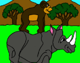Dibujo Rinoceronte y mono pintado por jorgee_