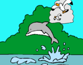 Dibujo Delfín y gaviota pintado por lilolulale