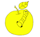 Dibujo Manzana con gusano pintado por mANZANA