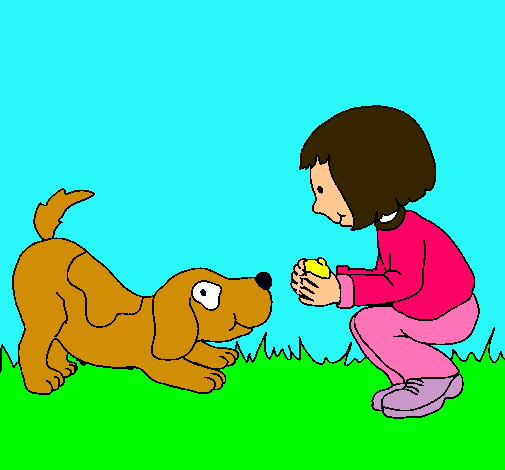 Niña y perro jugando