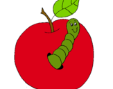Dibujo Manzana con gusano pintado por salasar