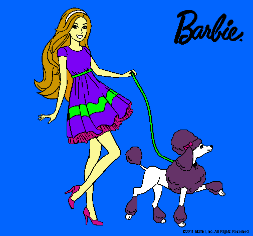 Barbie paseando a su mascota