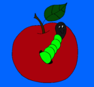 Dibujo Manzana con gusano pintado por orquidea