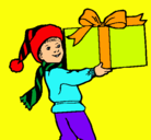 Dibujo Niño con un enorme regalo pintado por ninfa