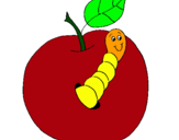 Dibujo Manzana con gusano pintado por benja0000