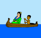 Dibujo Madre e hijo en canoa pintado por B14NCUCH1