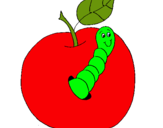 Dibujo Manzana con gusano pintado por avilene