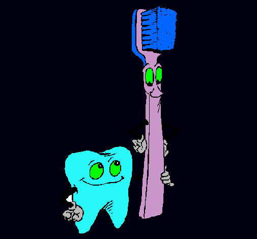 Muela y cepillo de dientes