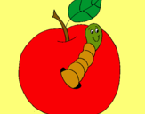 Dibujo Manzana con gusano pintado por BabyJuli