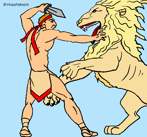 Dibujo Gladiador contra león pintado por angel962