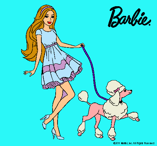 Barbie paseando a su mascota