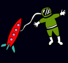 Dibujo Cohete y astronauta pintado por oscuridad