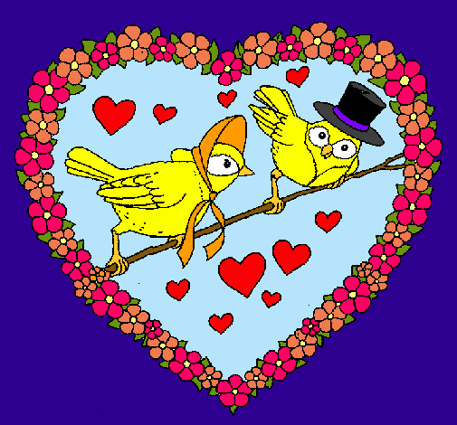 Dibujo Corazón con pájaros pintado por lapoetapr