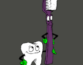 Dibujo Muela y cepillo de dientes pintado por diente