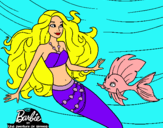 Dibujo Barbie sirena con su amiga pez pintado por linne