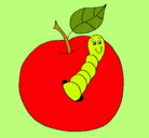 Dibujo Manzana con gusano pintado por gusanin