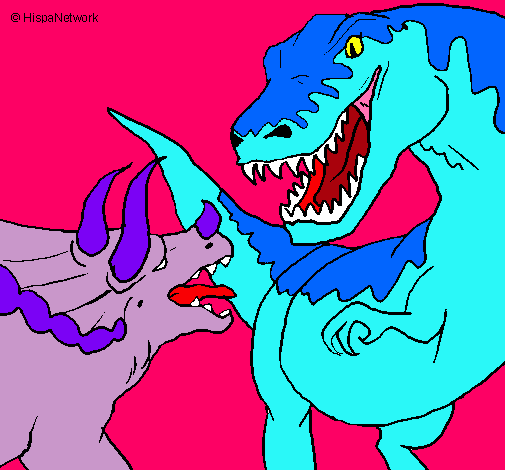 Dibujo Lucha de dinosaurios pintado por animalword