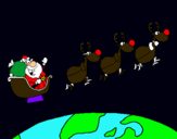 Dibujo Papa Noel repartiendo regalos 3 pintado por bugsbunny