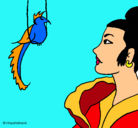 Dibujo Mujer y pájaro pintado por momita