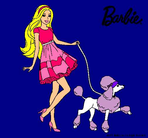 Barbie paseando a su mascota