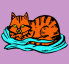 Dibujo Gato en su cama pintado por animalword