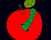 Dibujo Manzana con gusano pintado por lulitaaa