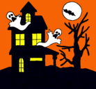 Dibujo Casa fantansma pintado por halloweenyea