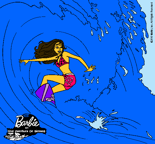 Barbie practicando surf