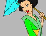 Dibujo Geisha con paraguas pintado por wizthe