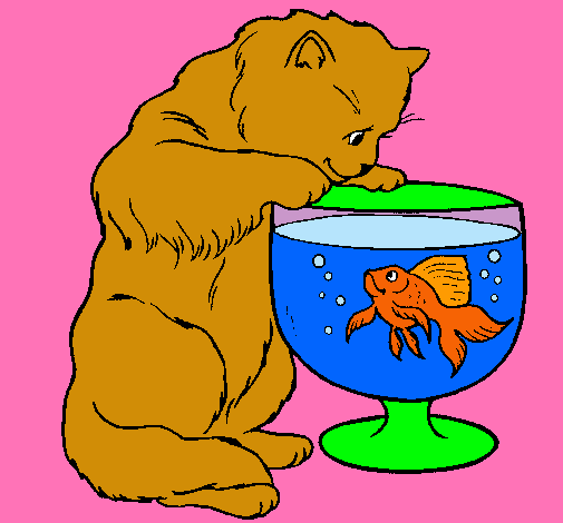 Dibujo Gato mirando al pez pintado por ianna