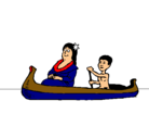 Dibujo Madre e hijo en canoa pintado por  caroyjuaco