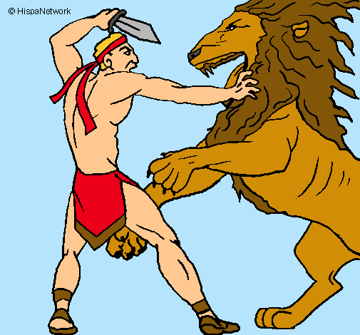 Dibujo Gladiador contra león pintado por MACARENA_21