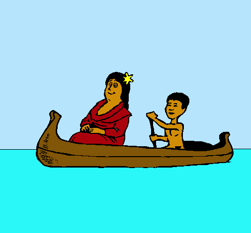 Madre e hijo en canoa