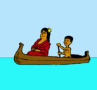 Dibujo Madre e hijo en canoa pintado por 1004