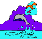 Dibujo Delfín y gaviota pintado por wawi03