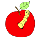 Dibujo Manzana con gusano pintado por gusanita