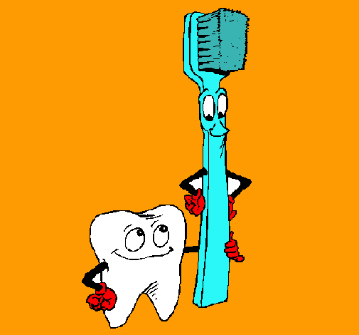 Muela y cepillo de dientes