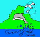 Dibujo Delfín y gaviota pintado por parancutiri