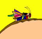 Dibujo Saltamontes en una rama pintado por salta