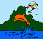 Dibujo Delfín y gaviota pintado por FLOR21