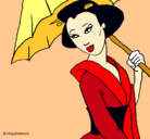 Dibujo Geisha con paraguas pintado por sandriushka