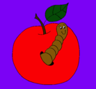 Dibujo Manzana con gusano pintado por chava