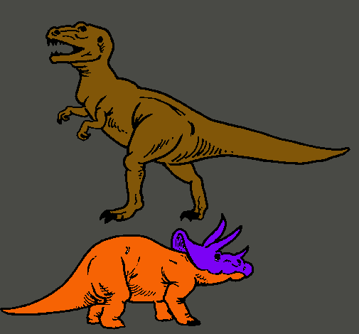 Dibujo Triceratops y tiranosaurios rex pintado por mishelle