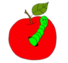 Dibujo Manzana con gusano pintado por lizitzel